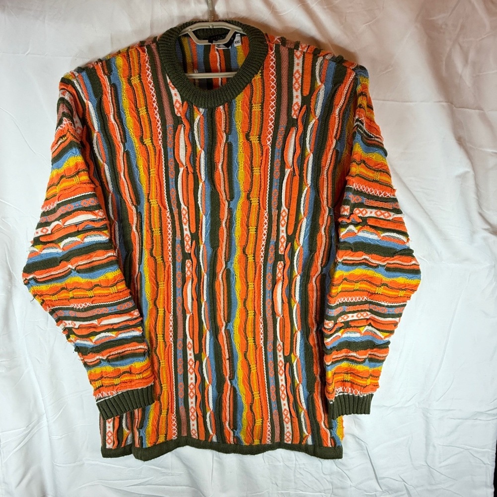Vintage 90s Coogi Australia Mens XXL 3D Knit Sweater Multi-Color Vertical Stripe